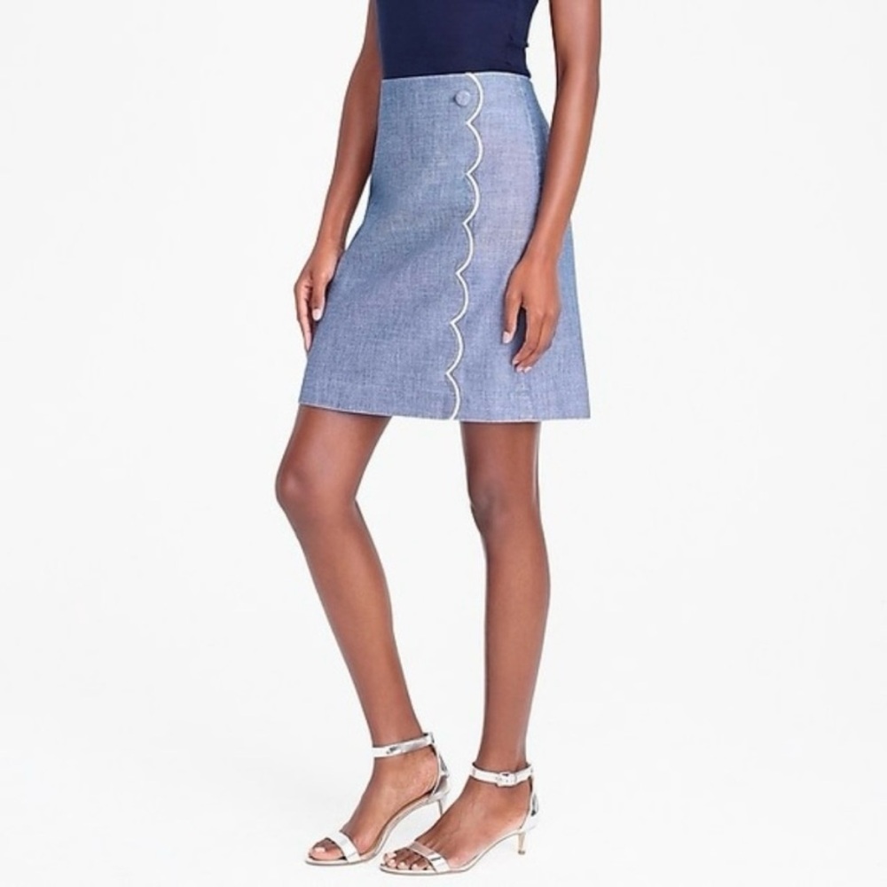 J CREW Blue Scalloped Front Mini Skirt Size 6